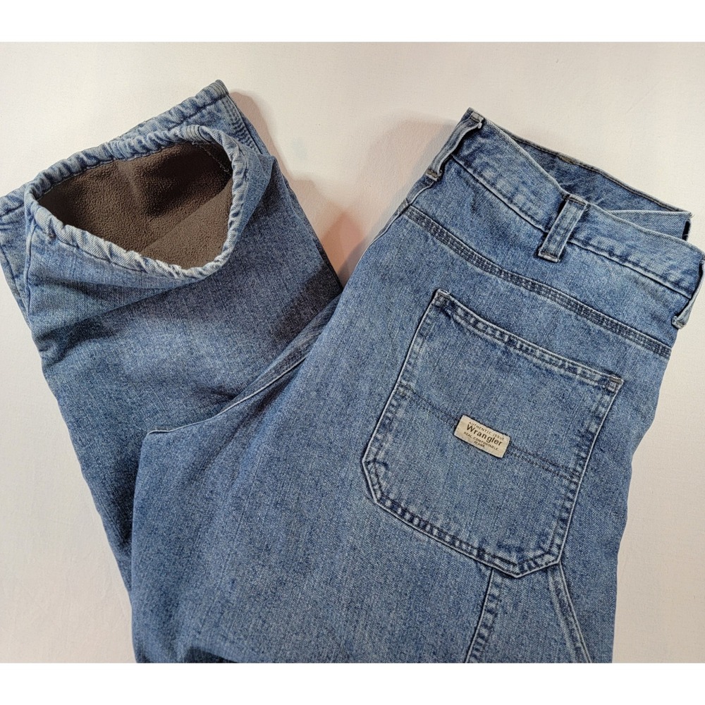 Wrangler 36x30 Authentic Issue Fleece Lined Carpenter Jeans Mens Blue Denim